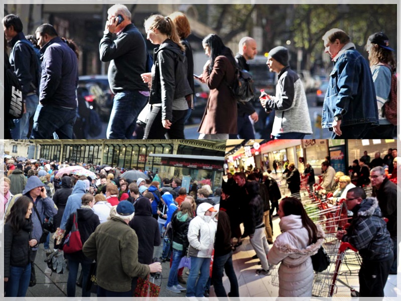 gens la rue, jour des soldes